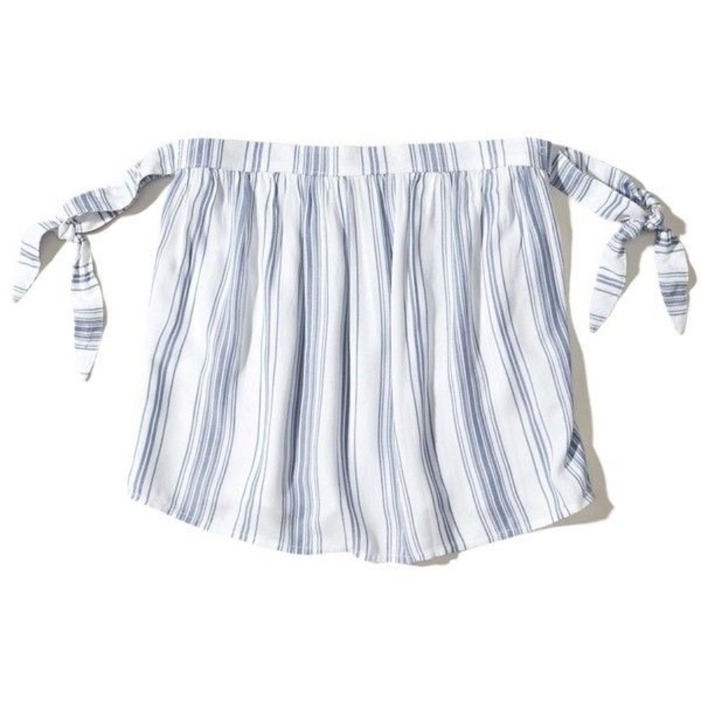 Hollister Blue Stripes Tie sleeve Off shoulder Top